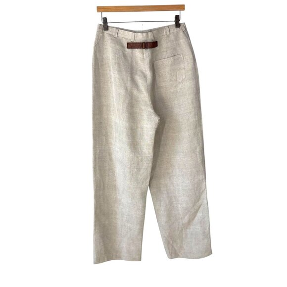 Vintage 90s Cream High Rise Linen Wide Leg Pants 10 Tall - Picture 4 of 11